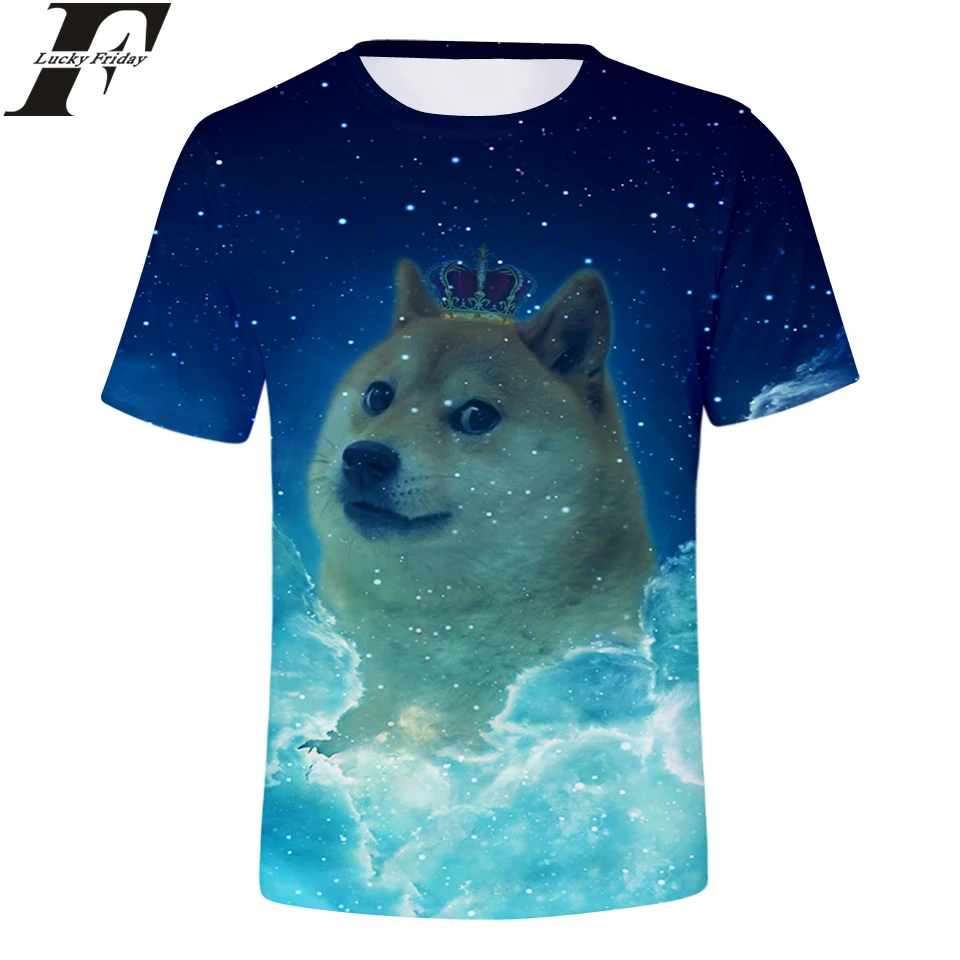 LUCKYFRIDAYF 2018 Doge хлопковые 3D футболки с коротким рукавом и круглым вырезом для мужчин