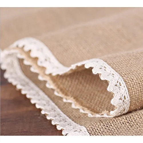 BigNoseDeer Burlap Cream Lace Table Runner 12x108 Jute Table Cover for Rustic Country Outdoor Wedding Party Kitchen Décor Farmhouse Decoration01