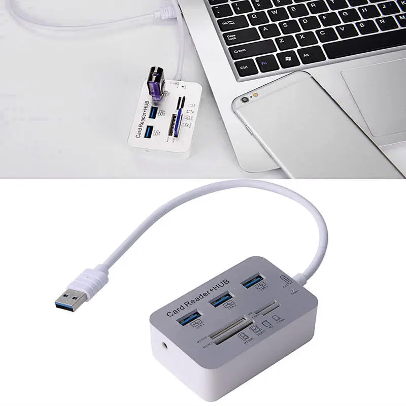 Multi Function Portable Mcro USB Hub Card Reader 3 Port Aluminum USB 3.