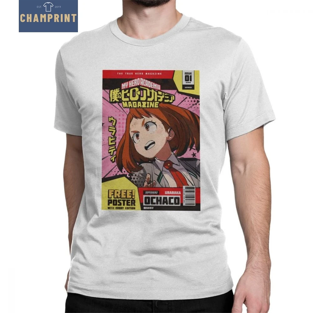 

My Hero Academia Magazine Uraraka Ochaco Anime Manga T Shirts Man Gray Clothes Novelty T-Shirt Crewneck Purified Cotton Tees