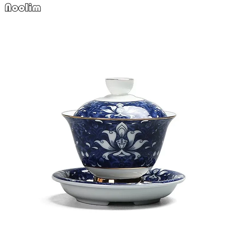 NOOLIM китайская чашка для чая с лотком и крышкой Цзиндэчжэнь фарфоровые пиалы для чая чайный набор кунг-фу большая чайная чаша набор посуды - Цвет: A