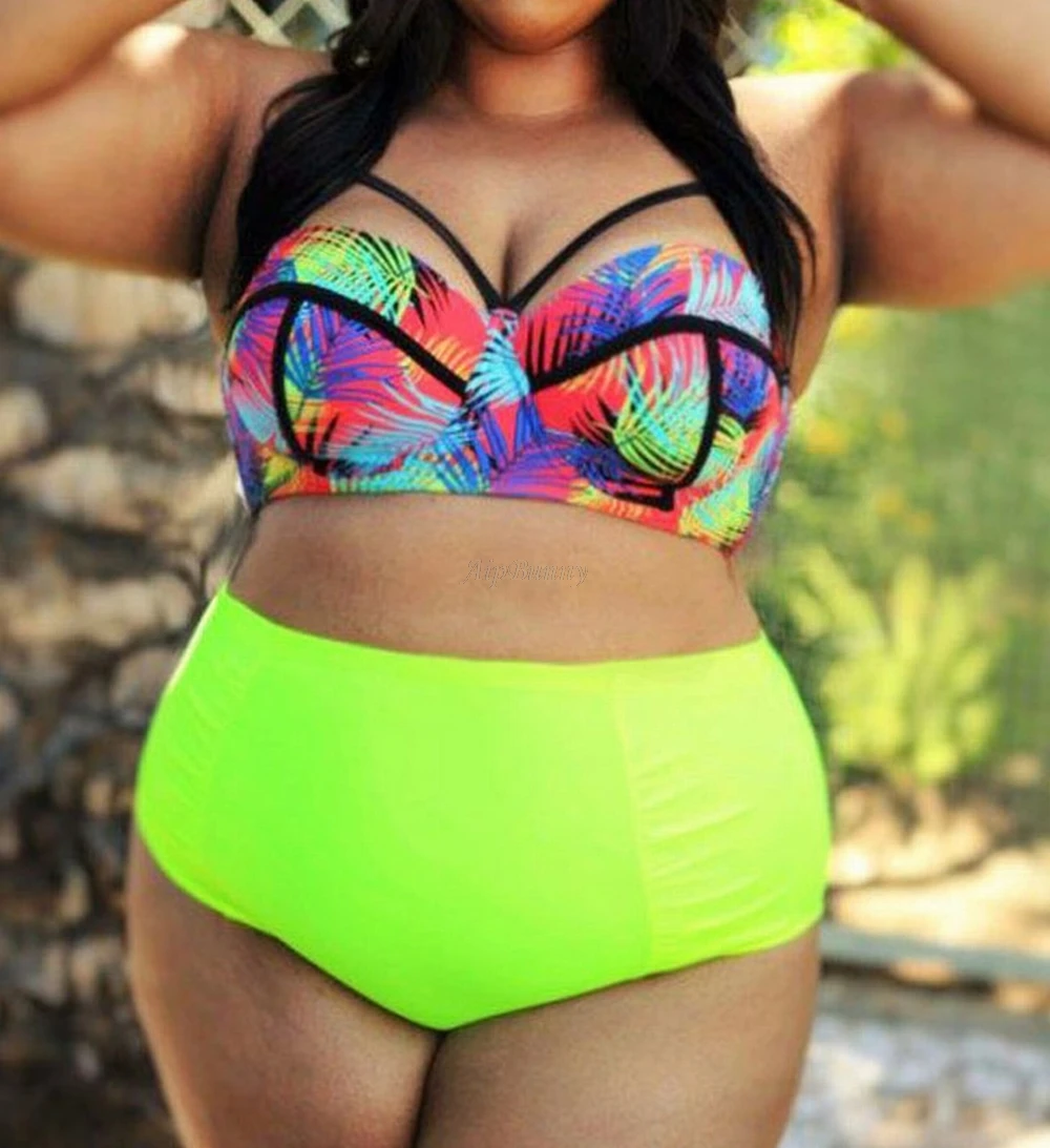 

2XL-5XL Fat Overweight Women Large Big PlusSize Printed Bikini Maillot De Bain Femme Swimwear Women BathingSuit Swimsuit Biquini