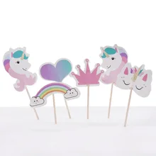 24pcs/pack Unicorn Cupcake Topper Happy Birthday Rainbow Decor Kid Paper Cake Topper Baby Shower Favor Party Event Supplies
