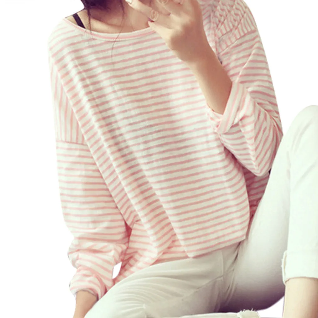 Women Blouse 2019  Fashion  Stripe Womens  Regular Long Sleeve  Round Neck T-shirt