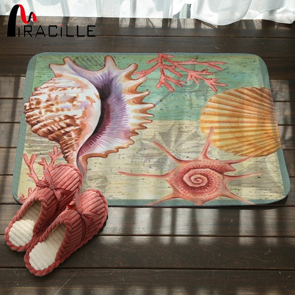 

Miracille Durable Vintage Ocean Shell Rectangular Anti Slip Mat Entrance Doormat Washable Kitchen Floor Bathroom Rugs