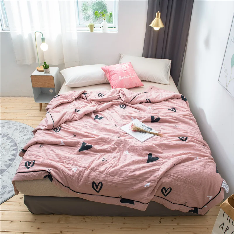 

Home Textile Heart Printed Quilts Bed Quilt Comforter Air Conditioner Washable Quilted Princess Pink Bedding Duvet Summer Quilt