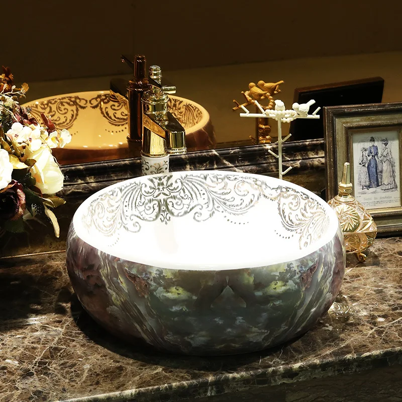 Stone with jade Europe Vintage Style Art Porcelain Countertop Basin