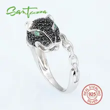 Leopardo de plata Anillos para Mujer Negro Espinela Cubic Zirconia CZ Diamond Mujeres Anillos Partido de Pura Plata Esterlina 925 Joyería de Moda