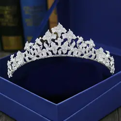 SLBRIDAL Винтаж зубец Установка прозрачный кубический циркон свадебная тиара CZ Свадебная королева принцесса Pageant королевсвечерние Кая