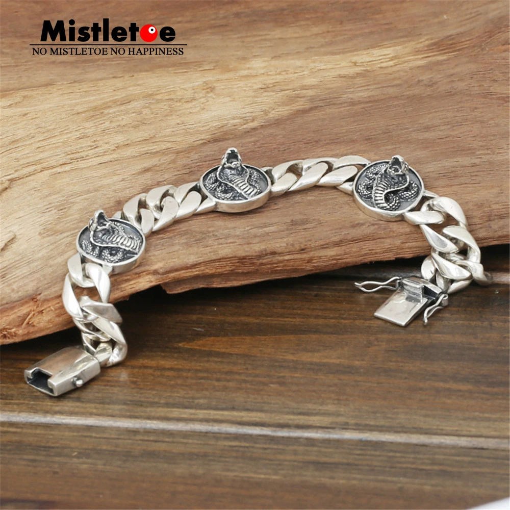 

Authentic 925 Sterling Silver Vintage Retro Punk Locomotive Cobra Snake Bracelet 21cm For Women & Men Jewelry