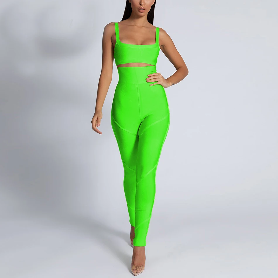 Новые женские флуоресцентные зеленые 2 шт из двух частей женские для фитнеса облегающие с высокой талией две части с спортивной одеждой сексуальный комбинезон