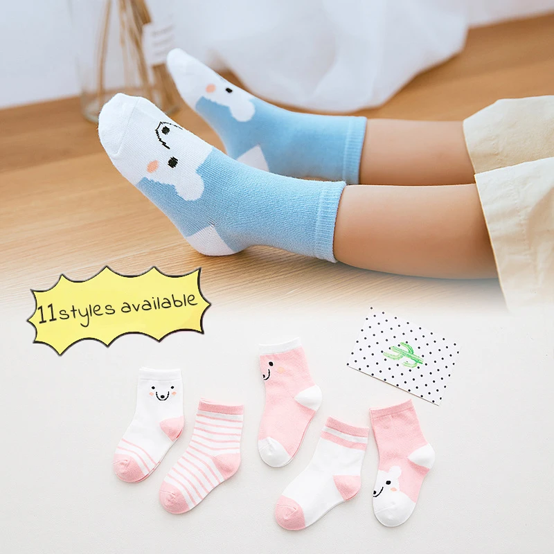 

5 Pairs Baby Socks Neonatal Cotton Dots plain Stripes newborn Boys Girls Kids Socks For Soft Cute Breathable