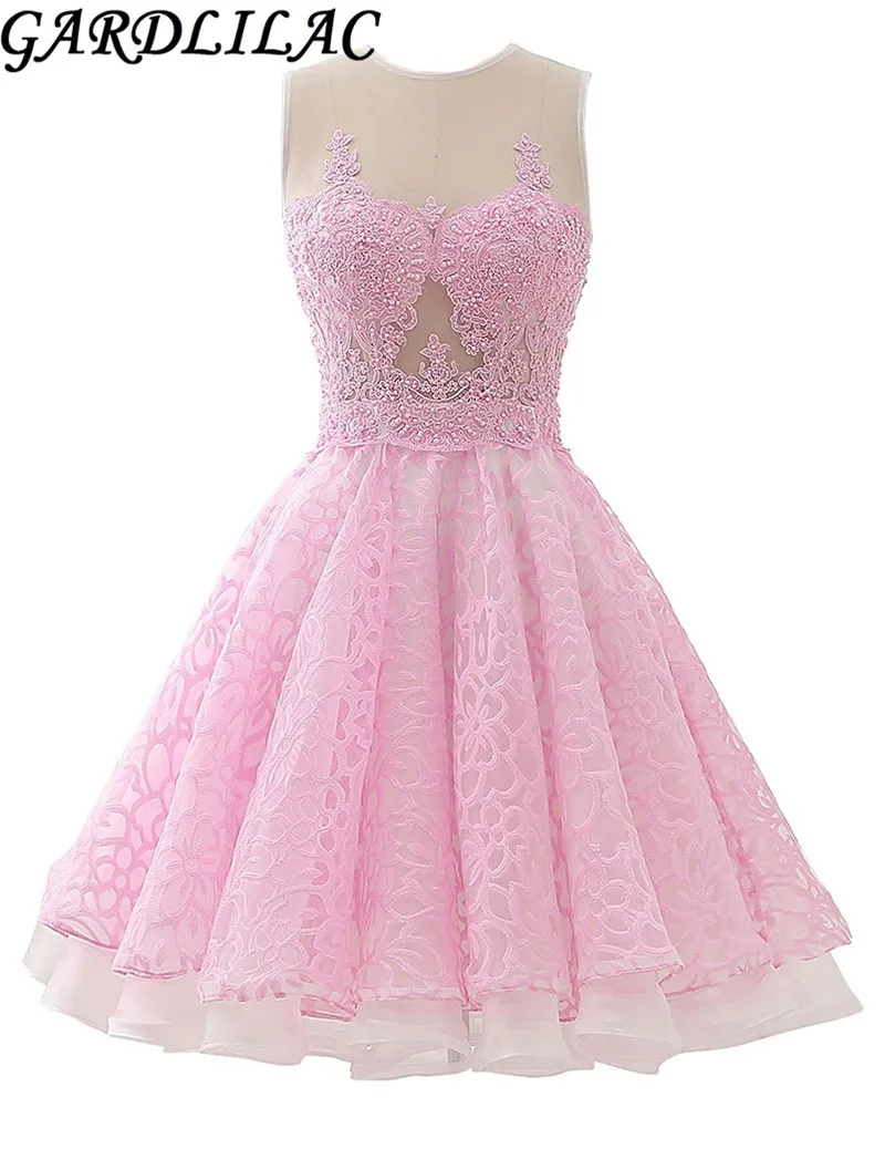 Gardlilac Тюлевая аппликация вышивка бисером короткое платье для выпускного вечера розовый желтый синий мини-платье без рукавов для выпускного вечера