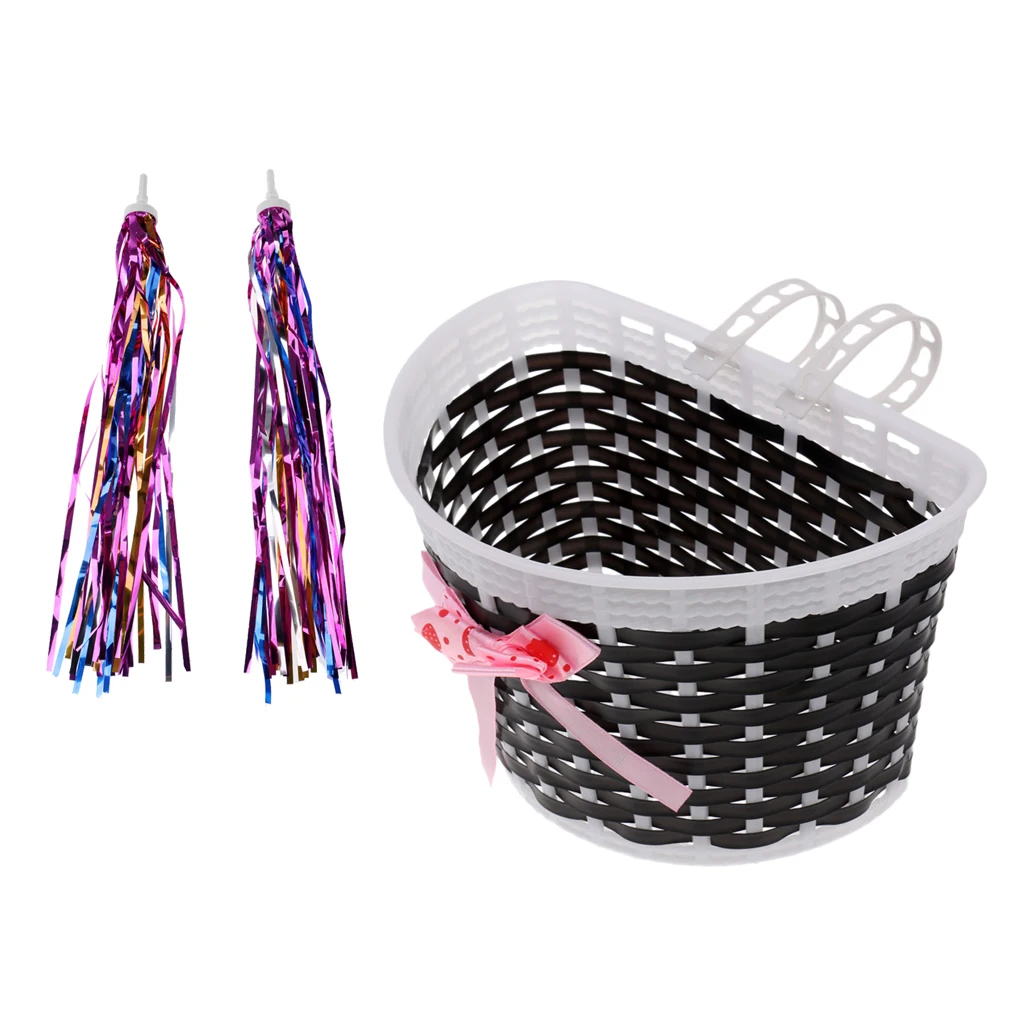 Kids Girls Boys Bicycle Bike Handlebar Grips Streamers Tassel + Front Basket