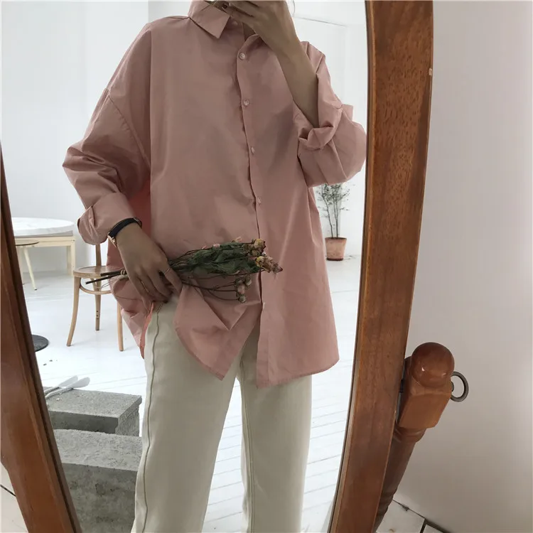 

Creamy Color Solid Loose Shirt Women Top Spring Summer Blouse Long Sleeve Chemise Femme Chemisier Blusa Mujer Camisa