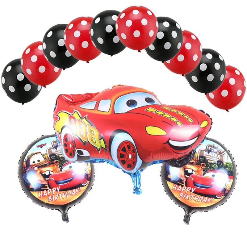 

13 pcs Cartoon Car Foil Helium Balloons 18 inch round car balloon Dot latex kid toys Birthday Party Decor