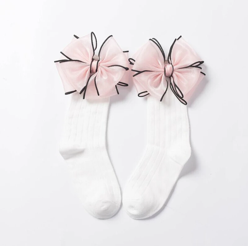 Детские носки для маленьких девочек милые длинные хлопковые носки в полоску с большим бантом для принцессы От 1 до 10 лет для девочек