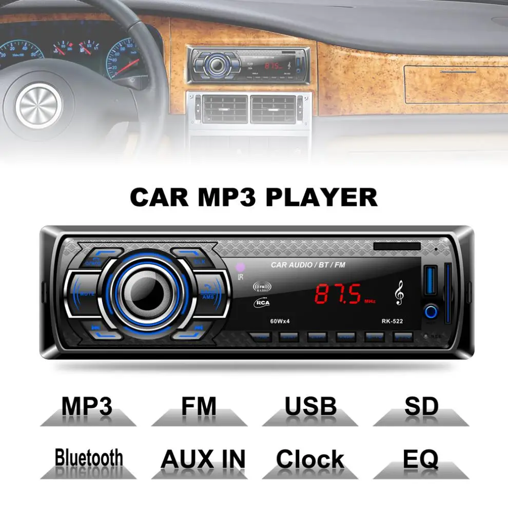 1 DIN автомобильный Радио плеер Bluetooth стерео FM MP3 аудио зарядное устройство USB SD AUX