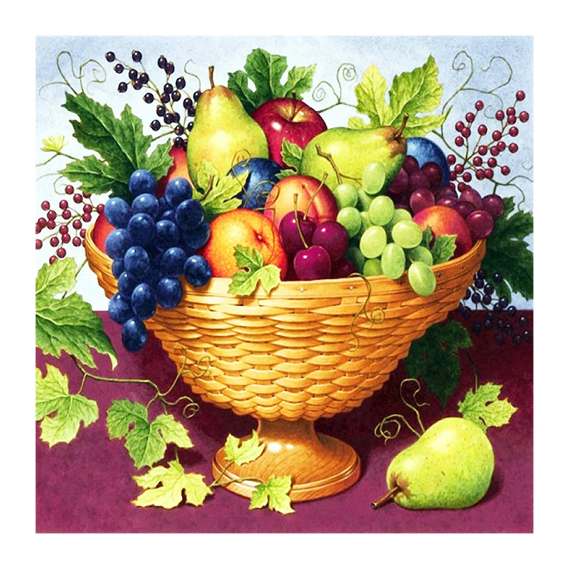 5D DIY Diamond Embroidery Kitchen Food Fruit Basket Grape Diamond Painting Cross Stitch Round Mosaic Decoration 