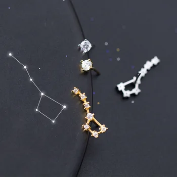 

MloveAcc 925 Sterling Silver Shiny Big Dipper Wain Stud Earrings for Girls Fashion Crystal Zircon Asymmetric Earrings Women