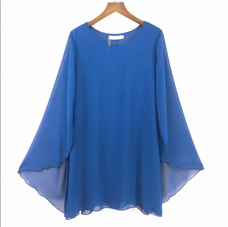 S-4XL 5XL 6XL женское платье большого размера, рукав летучая мышь шаль повседневное шифоновое платье, vestidos femininos, blusas femininas платье для девочек - Цвет: blue