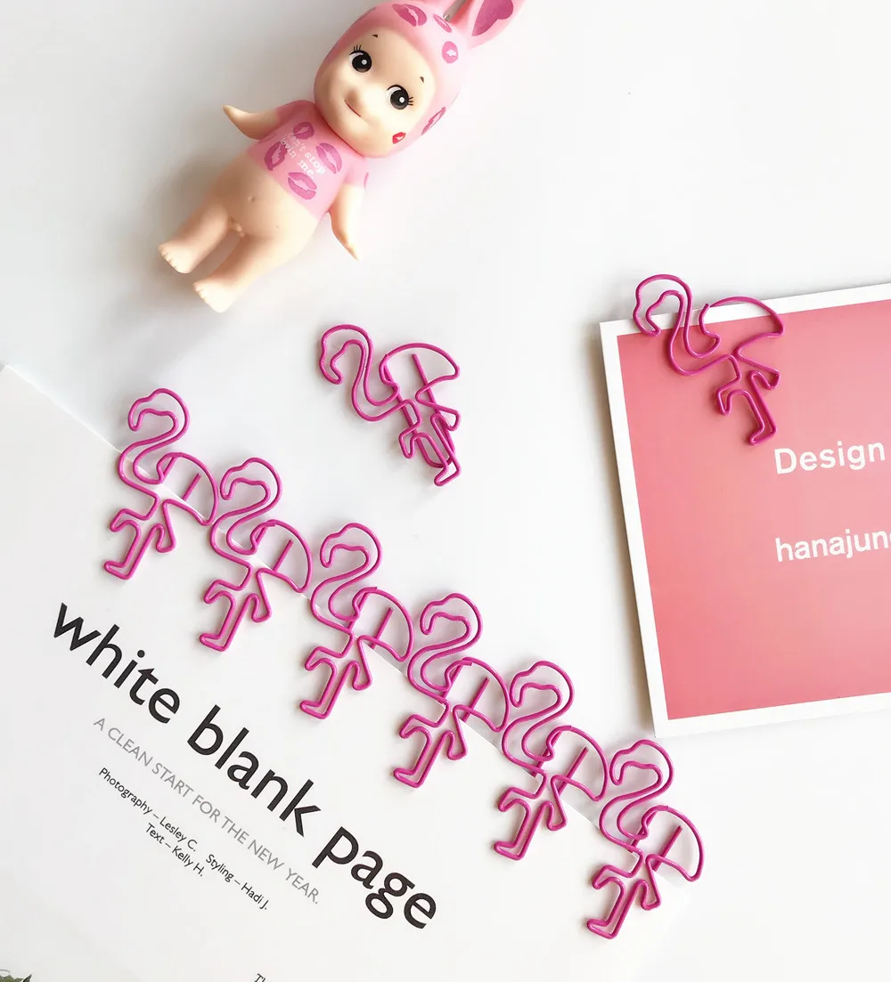 10 шт./партия, милая розовая Закладка в виде фламинго, скрепка для бумаги, школьные канцелярские принадлежности, подарочные канцелярские принадлежности