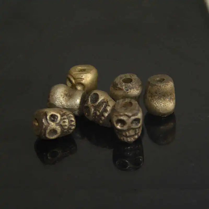 

10PCS Old Golden Brass Mini Skull Loose Beads for DIY Jewelry Accessories NBB383