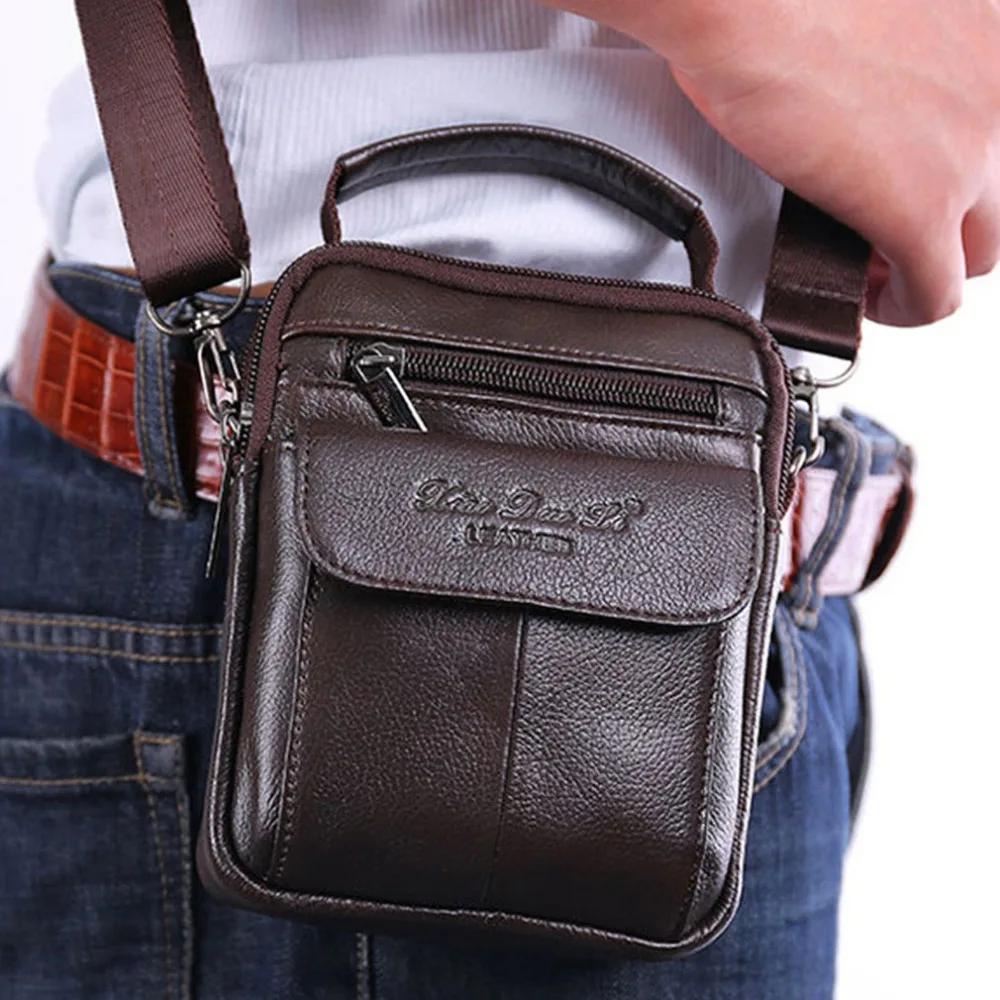 Men&#39;s Cowhide Genuine Leather Messenger Shoulder Cross Body Bag Pouch Waist Fanny Belt Hip Bum ...