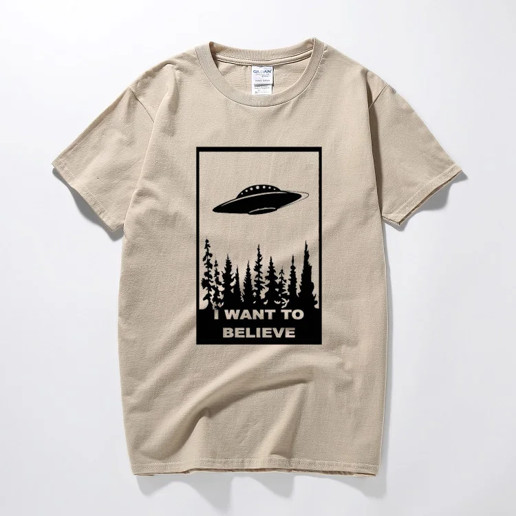 Футболка с надписью «I Want to Believe», забавная футболка, sci fi, ufo, space x fiction, файлы с инопланетянами, хлопковая футболка с короткими рукавами, camisetas hombre - Цвет: Хаки
