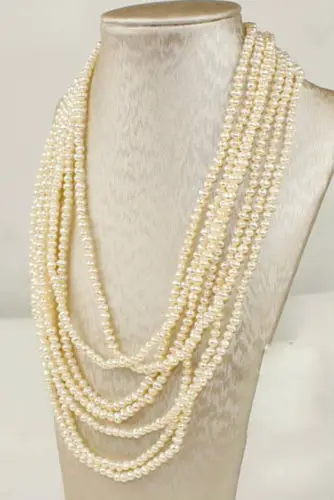 

FREE SHIPPING>>>@@ AS1586 Trapezoid necklace 7 strands white freshwater pearls baroque beads