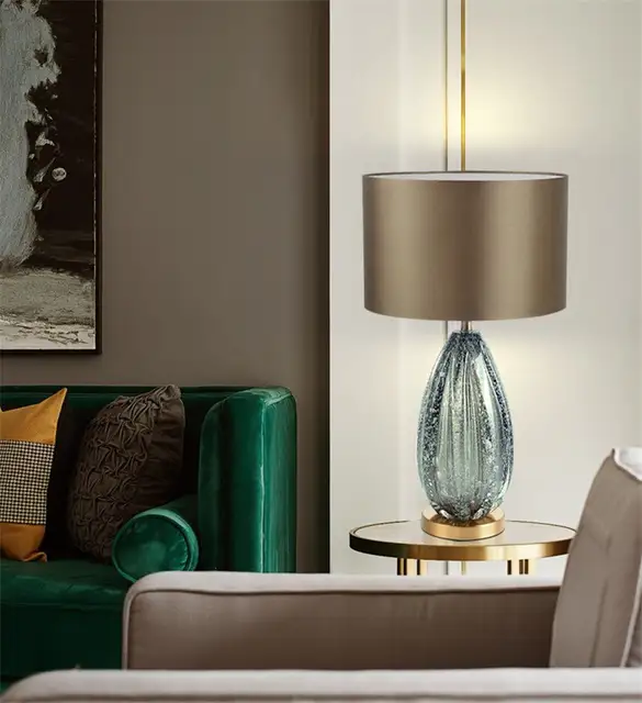 Us 149 25 25 Off Modern Home Decor Bedroom Table Lamp E27 Stained Dark Green Glass Support Round Fabric Lampshade Table Lamp Light Fixtures In Led