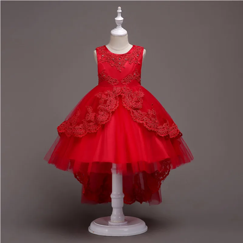 Вечерние платья для девочек; элегантное кружевное праздничное платье для маленьких девочек; модная детская одежда; детское белое платье без рукавов - Цвет: red