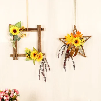 

Wooden Frame Artificial Sunflowers Decorations Faux Floral Decorative Hanging Ornament Wall Window Wedding Party Home Decor