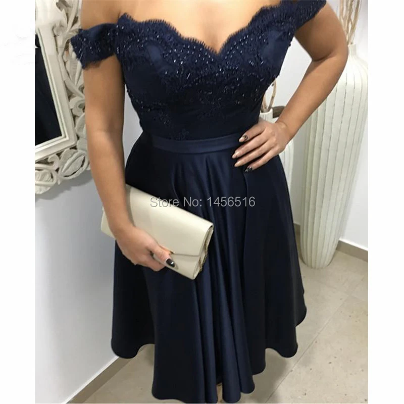 2018 Glamorous Evening Dresses Form Tea Length Dress Featuring Appliques Satin Vestidos de fiesta Formal Evening Dress Short (4)