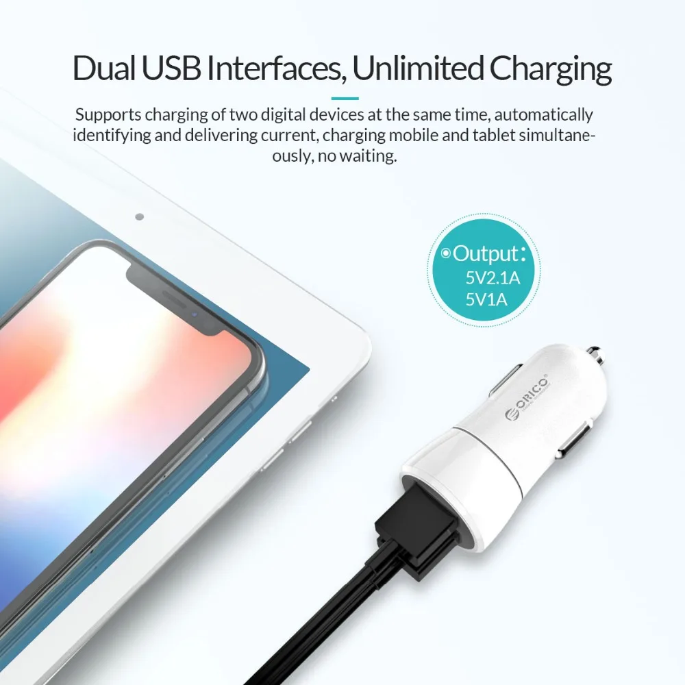 ORICO ABS Dual USB Автомобильное зарядное устройство мини портативное USB зарядное устройство используется в качестве безопасной смарт-зарядки для iPhone LG samsung Xiaomi