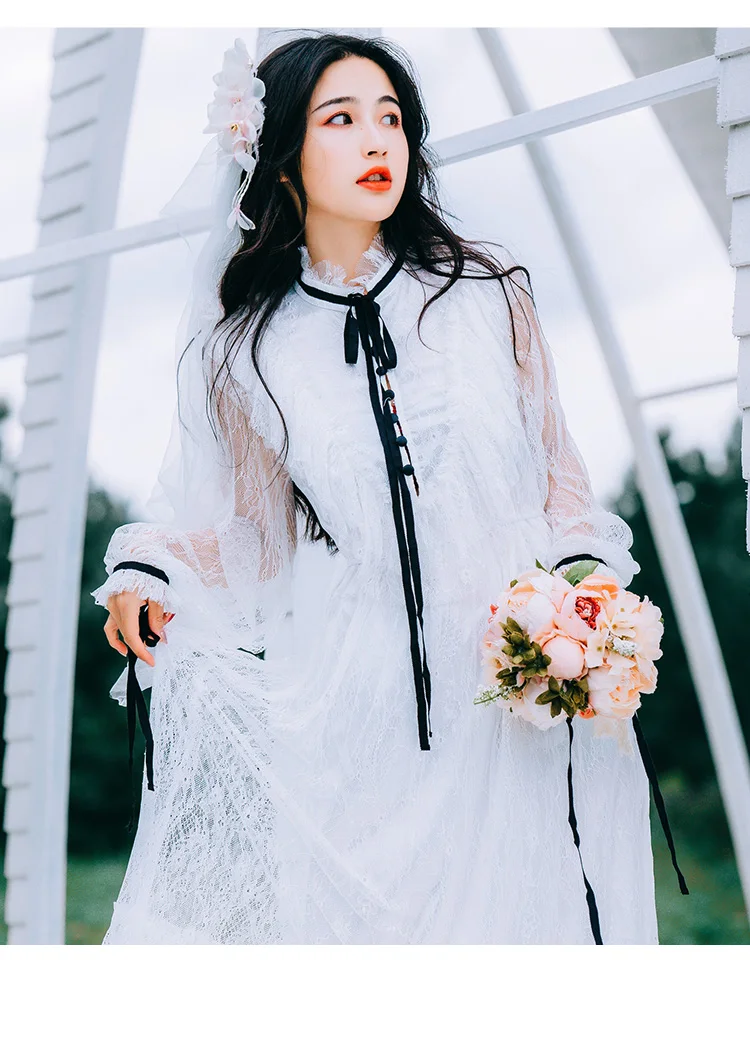 YOSIMI Летнее белое сказочное длинное женское платье макси винтажное кружевное платье с длинным рукавом вечернее женское платье-туника Vestido