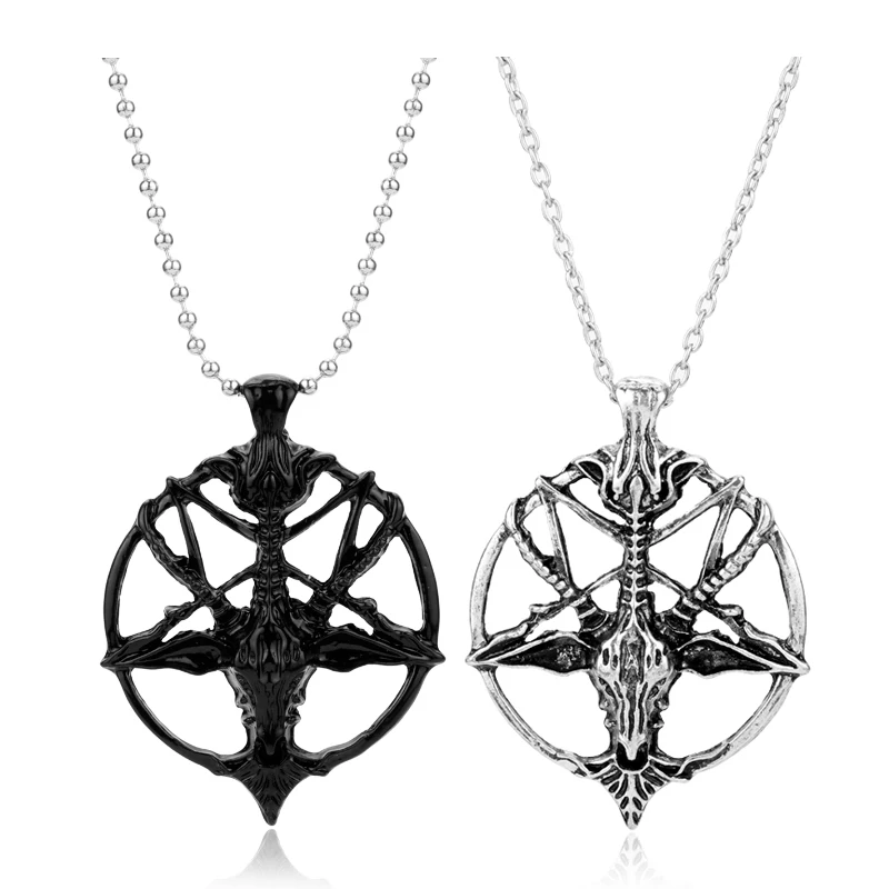 

Pentagram Pan God Skull Goat Head Necklace Men Women Luck Satanism Occult Metal Jewelry Pendant Necklaces