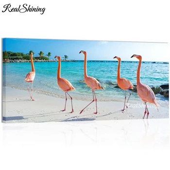 

Diamond embroidery sale"Elegant Flamingo Beach Blue Sea Scenery"5d diy diamond painting full square round diamond puzzle FS5033