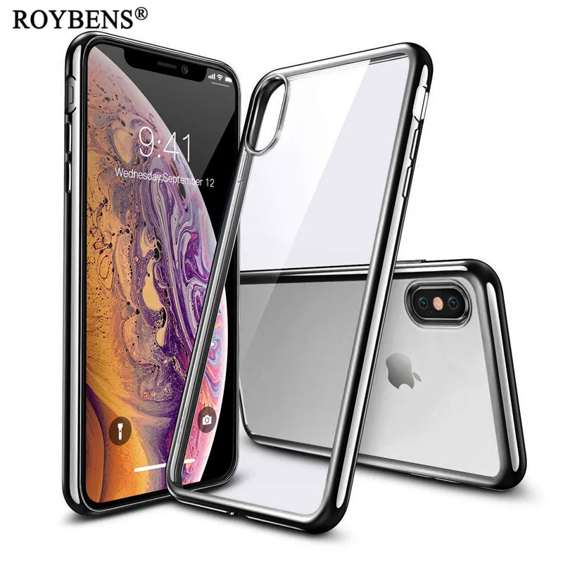 Ультра тонкий прозрачный чехол из ТПУ для Iphone x XS Max Silver Bumer Frame Прозрачная Обложка