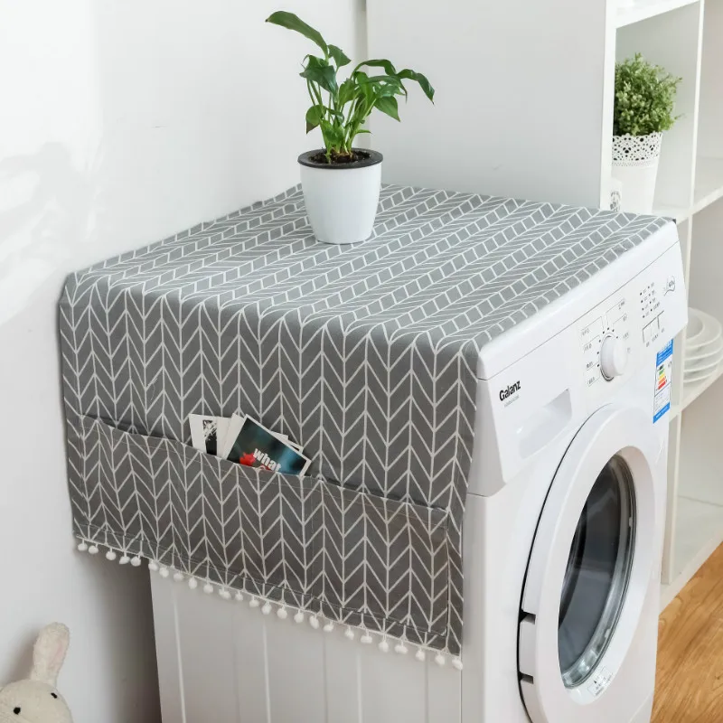 

Geometric Cloth Single Door Refrigerator Dust Cover Pastoral Towel Automatic Washing Machine Cover 130x55cm with Storage Pocket