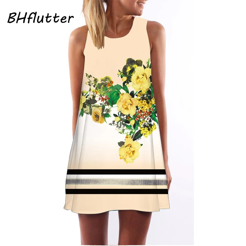 BHflutter повседневное шифоновое платье с цветочным принтом для женщин новый стиль