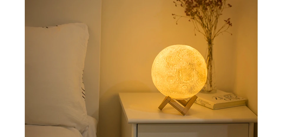 AIMENGTE перезаряжаемая лампа с 3D принтом Луны, 2 цвета, сенсорный выключатель, USB светодиодный прикроватный стол, Настольная декоративная лампа для детей, подарок