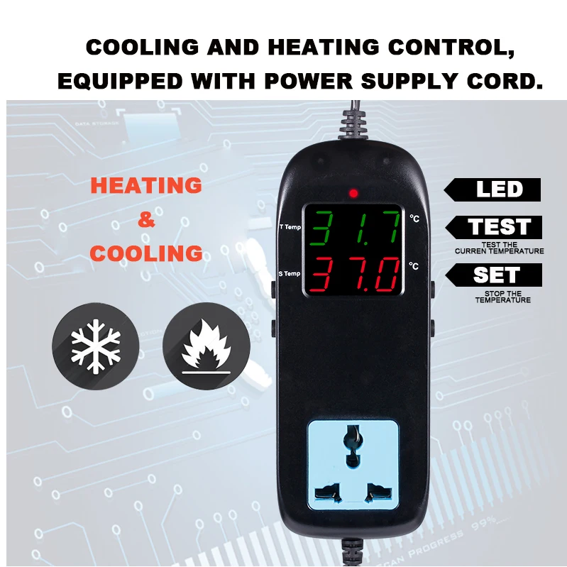 MH-2000 светодиодный дисплей регулятор температуры нагрева и охлаждения термостат с датчиком для теплицы инкубатор рептилия