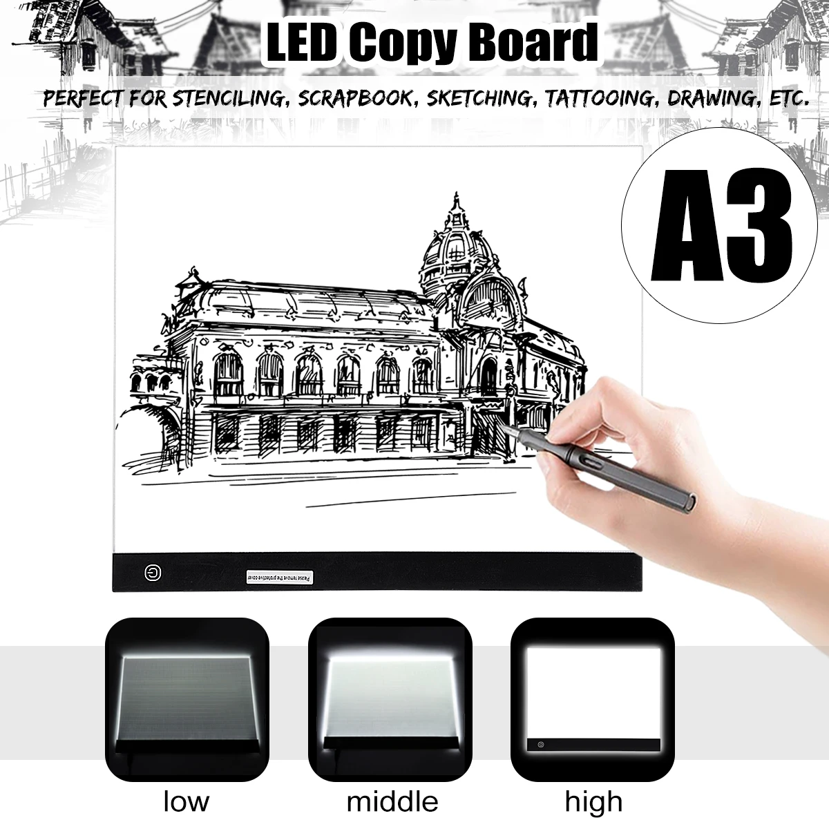 

A3 Art Craft Drawing Copy Tracing Tattoo LED Light Box Board Pad Slim w/USB Cable