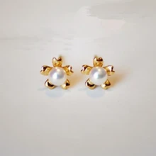 Eternal wedding Women Gift word 925 Sterling silver real Delicate flowers fifth genuine Japanese Akoya 3.5~4mm natural seawater