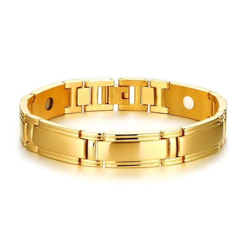 

Outstanding Mens Bracelets Stainless Steel Magnetic Therapy Bracelet for Men Gold-color Fashion Jewelry pulsera Wristband