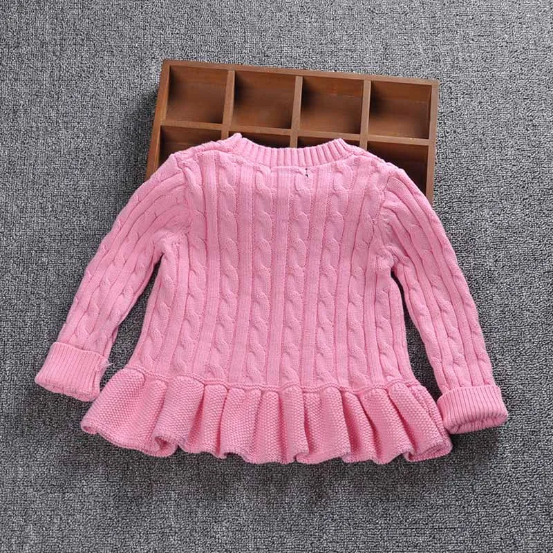 pink-pullover Новая модная Осенняя детская одежда, милый вязаный кардиган свитер с оборками для девочек, детская одежда - Цвет: pink-pullover