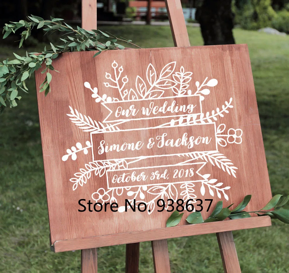 

Rustic Welcome Decal Floral Wedding Decor Vintage Vinyl Personalized Chalkboard Wedding Decals DIY Calligraphy Sticker ZB131