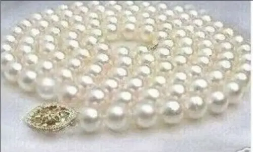 

35inch AAA AKOYA 9-10MM WHITE PEARL NECKLACE 14k/20 GOLD CLASP