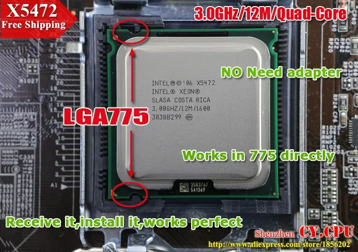 INTEL XEON X5472 3,0 GHz/6 M/1600 Mhz/cpu равный LGA775 четырехъядерный Q9500 Q9550 Q9650 cpu, работает на материнской плате без адаптера